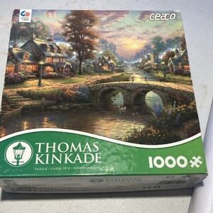 Thomas Kinkade Serene Village 1000 Piece Puzzle Green Brown